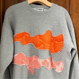 Gray Sweater with Orange and Pink Accents
